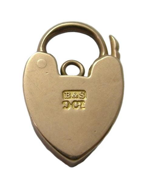Large Antique Edwardian c1910 9ct Rose Gold Heart Shaped Padlock Charm or Pendant