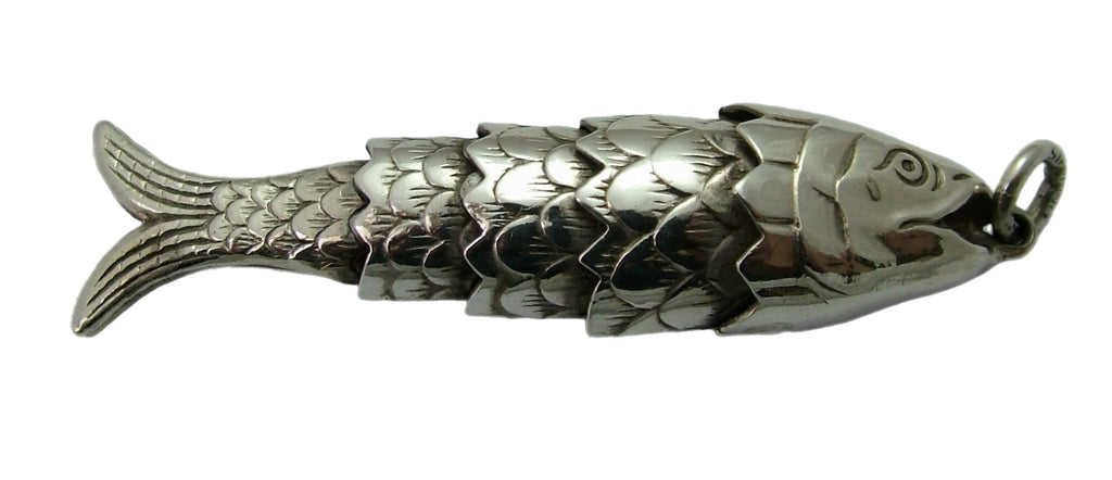 Large Vintage 1970's Silver Articulated Fish Charm HM 1974 Silver Charm - Sandy's Vintage Charms