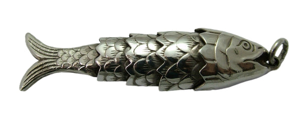 Large Vintage 1970's Silver Articulated Fish Charm HM 1974 Silver Charm - Sandy's Vintage Charms