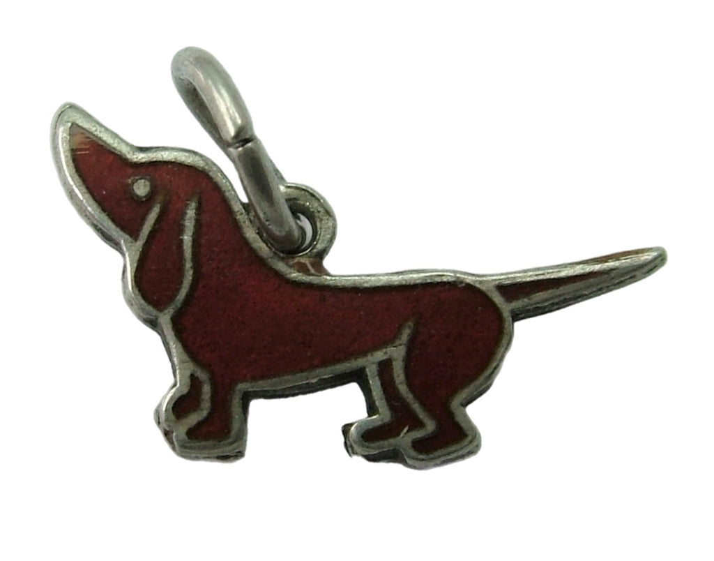 Small Vintage 1950's Silver & Brown Enamel Dachshund Dog Charm