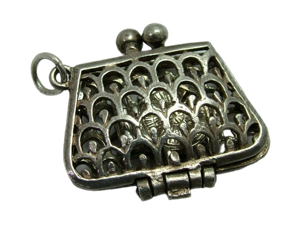 Vintage 1960's Silver Opening Handbag Charm Lipstick & Compact Inside Silver Charm - Sandy's Vintage Charms
