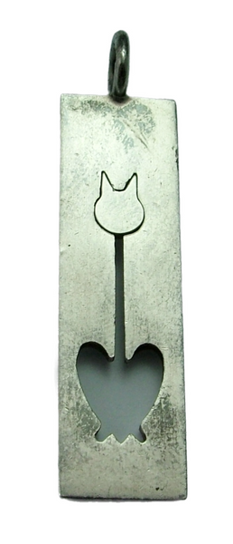 Large Vintage 1970's Finland Silver Cat Charm or Pendant by Kupittaan Kulta
