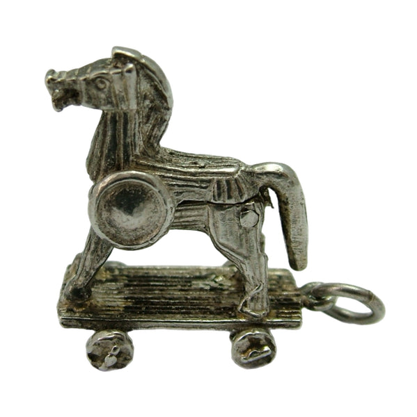 Vintage 1970's Silver Opening Trojan Horse Charm Enamel Painted Soldiers Inside Silver Charm - Sandy's Vintage Charms