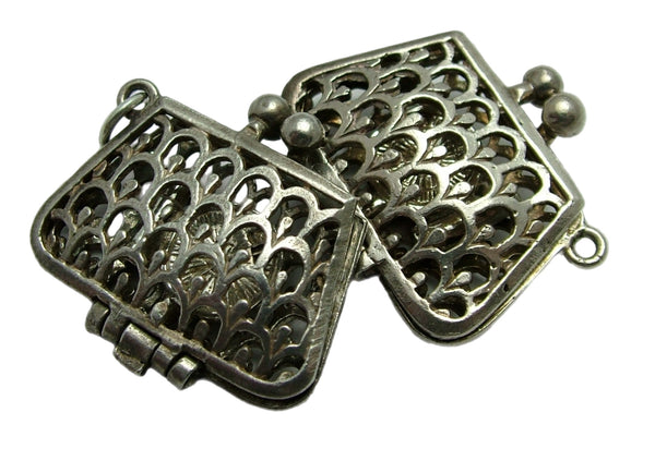 Vintage 1960's Silver Opening Handbag Charm Lipstick & Compact Inside Silver Charm - Sandy's Vintage Charms