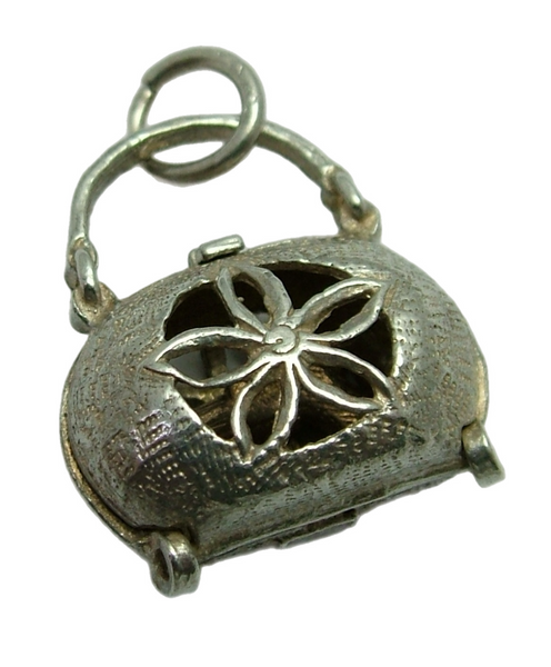 Vintage 1970's Silver Opening Handbag Charm Gun Inside Silver Charm - Sandy's Vintage Charms