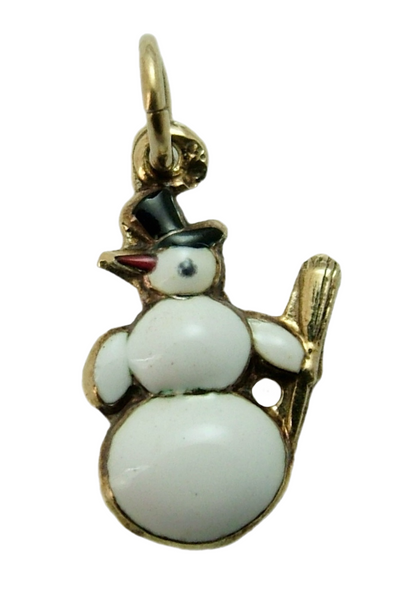 Vintage 1950's 14ct 14k Gold & Enamel Snowman Charm