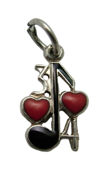 Small Vintage 1950's Silver & Enamel “Two Hearts Waltzing Together” Charm Enamel Charm - Sandy's Vintage Charms