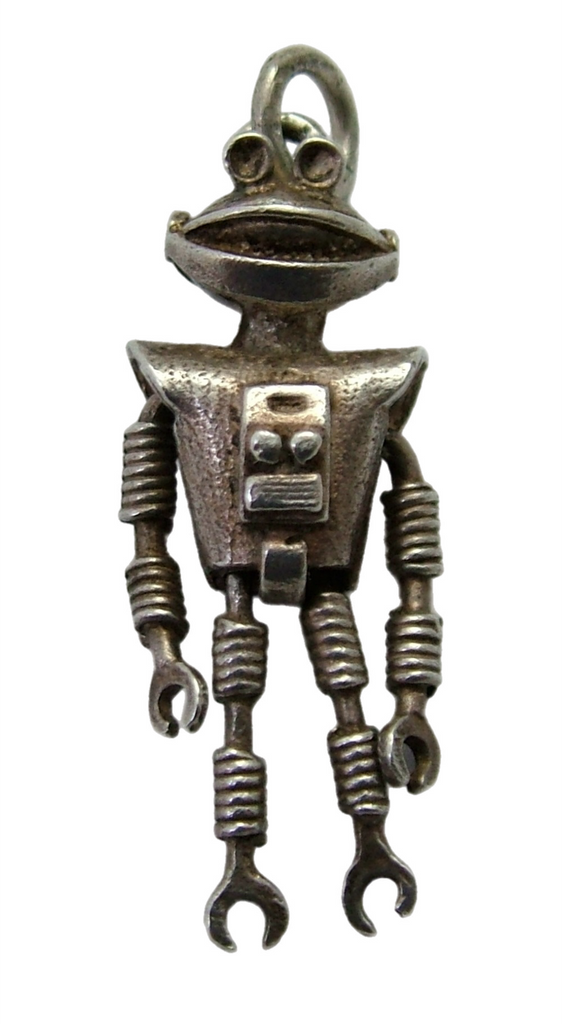 Vintage 1970's Silver Articulated Smash Martian Robot Charm Silver Charm - Sandy's Vintage Charms