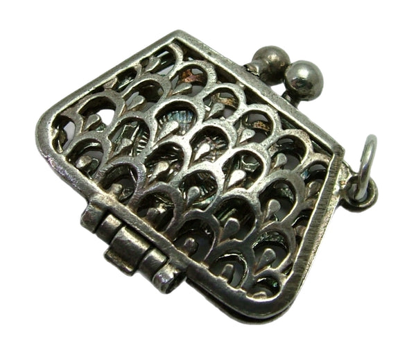 Vintage 1960's Silver Opening Handbag Charm Lipstick & Compact Inside Silver Charm - Sandy's Vintage Charms