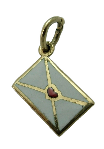Vintage 1950’s 14ct 14k Gold & White Enamel Envelope Charm Sealed With a Heart Gold Charm - Sandy's Vintage Charms