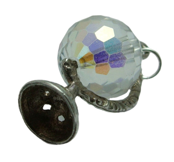Vintage 1970's Clear Crystal & Solid Silver Moving Globe Charm Silver Charm - Sandy's Vintage Charms