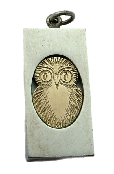 Vintage 1970's Finland Silver & Gold Plated Owl Charm or Pendant by Kupittaan Kulta