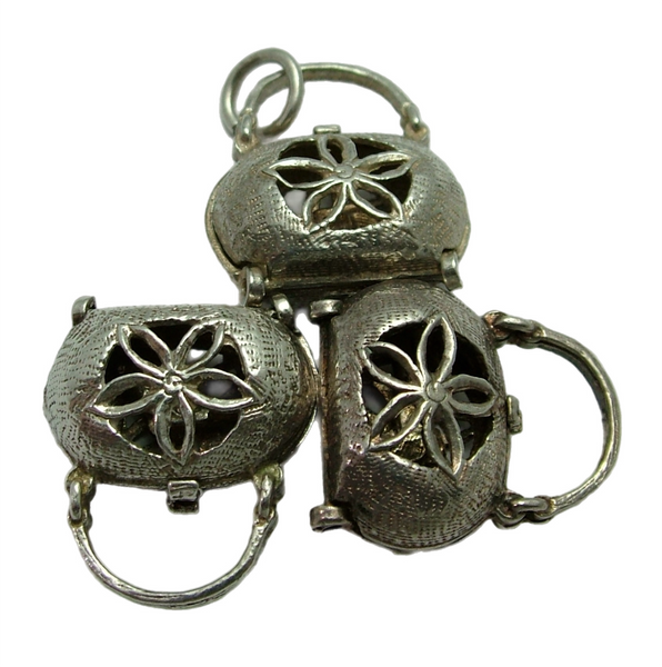 Vintage 1970's Silver Opening Handbag Charm Gun Inside Silver Charm - Sandy's Vintage Charms