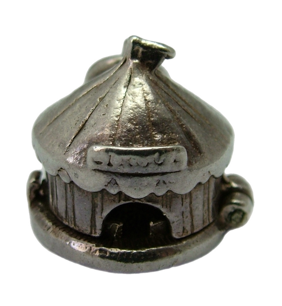 Vintage 1960's Silver Opening Circus Tent Big Top Charm Ringmaster & Lion Inside Silver Charm - Sandy's Vintage Charms
