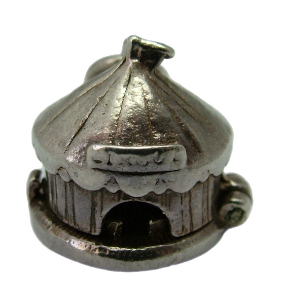 Vintage 1960's Silver Opening Circus Tent Big Top Charm Ringmaster & Lion Inside Silver Charm - Sandy's Vintage Charms
