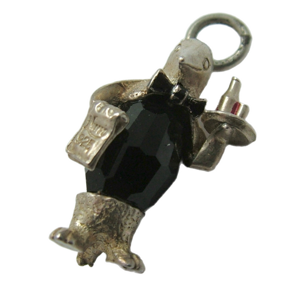 Vintage 1970’s Silver & Black Crystal Nuvo Penguin Waiter Charm
