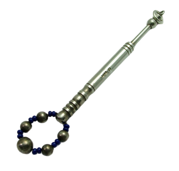 Very Large Vintage 1970's Solid Silver Lace Bobbin Pendant with Blue Bead Spangles Silver Charm - Sandy's Vintage Charms