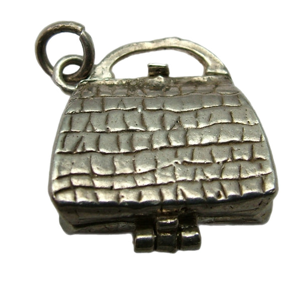 Vintage 1970's Silver Opening Crocodile Handbag Charm with Contents Inside Silver Charm - Sandy's Vintage Charms