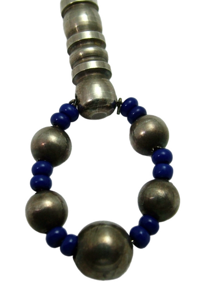 Very Large Vintage 1970's Solid Silver Lace Bobbin Pendant with Blue Bead Spangles Silver Charm - Sandy's Vintage Charms