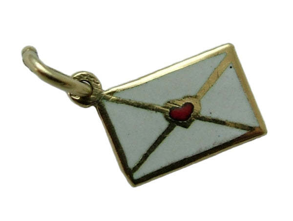 Vintage 1950’s 14ct 14k Gold & White Enamel Envelope Charm Sealed With a Heart Gold Charm - Sandy's Vintage Charms