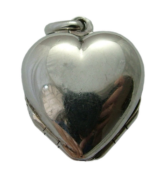 Vintage 1990's Silver Heart Locket Pendant Folds out to Clover Four Photos HM 1996 Silver Charm - Sandy's Vintage Charms