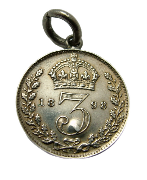 Antique Victorian 1898 Silver Gem Set Love Token Coin Charm Bloodstone Agate