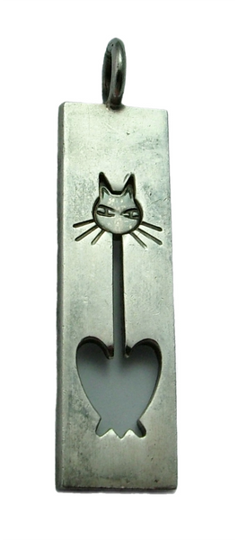 Large Vintage 1970's Finland Silver Cat Charm or Pendant by Kupittaan Kulta