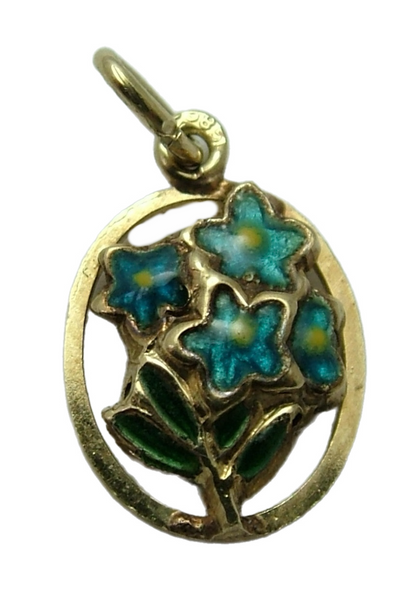 Vintage 1950’s 14ct 14k Gold & Enamel Forget me Not Flower Charm