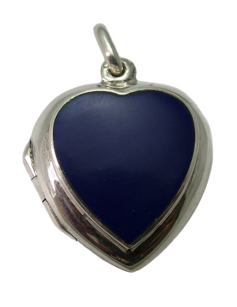 Vintage Silver & Blue Resin Heart Locket Pendant HM 2000 Silver Charm - Sandy's Vintage Charms