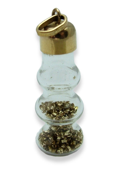 Large Vintage 1970's 9ct Gold & Glass Bottle Charm with Gold Filings Inside HM 1977 Gold Charm - Sandy's Vintage Charms