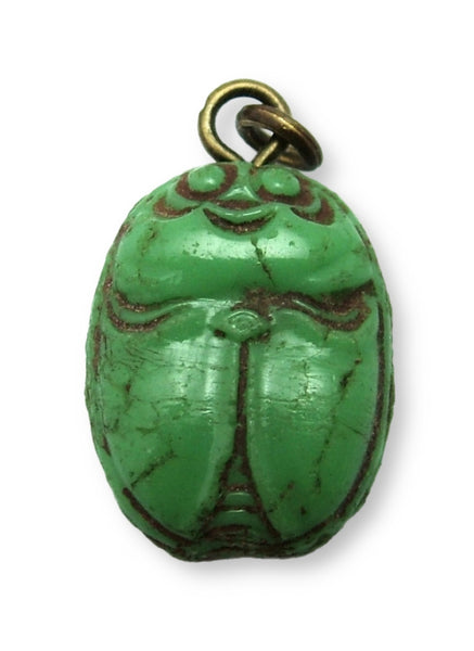 Vintage 1920's/30’s Green Czech Glass Scarab Beetle Charm 1920s-1950s Charm - Sandy's Vintage Charms