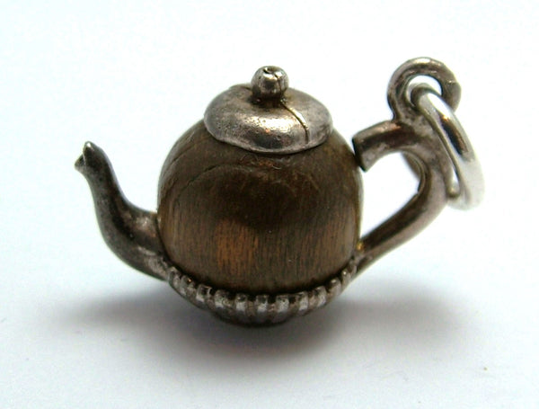Vintage 1960's Silver Touch Wood Teapot Charm Silver Charm - Sandy's Vintage Charms