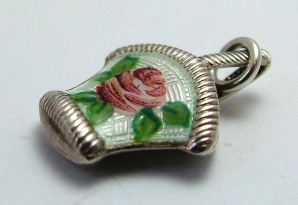 Small Vintage 1950's Silver & Enamel Pink Rose Flower Basket Charm Enamel Charm - Sandy's Vintage Charms