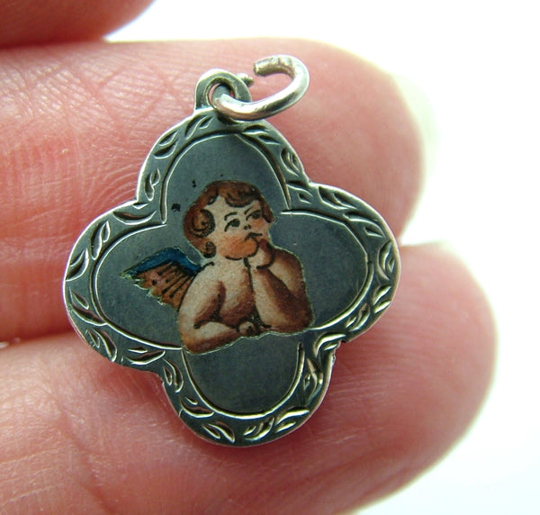 Antique c1915 Silver & Enamel Raphael Angel Charm Antique Charm - Sandy's Vintage Charms