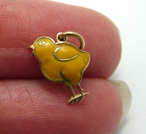 Tiny Vintage 1950's 14ct 14k Gold & Yellow Enamel Chick Charm Gold Charm - Sandy's Vintage Charms