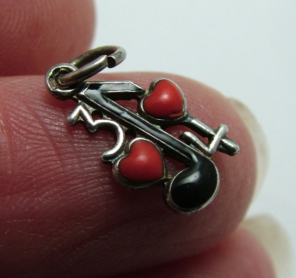 Small Vintage 1950's Silver & Enamel “Two Hearts Waltzing Together” Charm Enamel Charm - Sandy's Vintage Charms