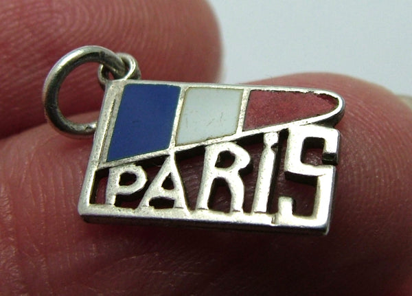Vintage 1930's/40’s Silver & Enamel French Flag & Paris Souvenir Charm Enamel Charm - Sandy's Vintage Charms