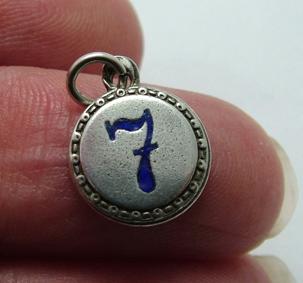 Small Vintage 1930's Silver & Blue Enamel Lucky Number Seven Charm Enamel Charm - Sandy's Vintage Charms