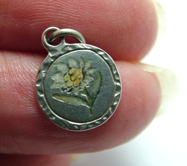 Small Antique c1915 Silver & Enamel Edelweiss Alpine Flower Charm Antique Charm - Sandy's Vintage Charms