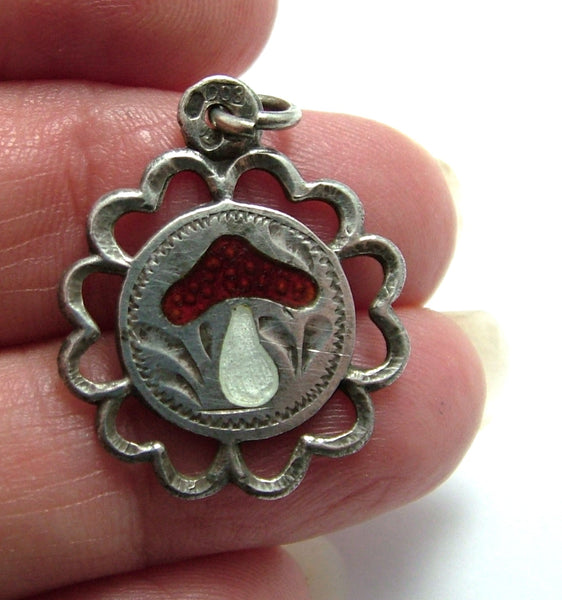 Vintage 1920's/30’s Silver & Enamel Lucky Toadstool Charm Enamel Charm - Sandy's Vintage Charms
