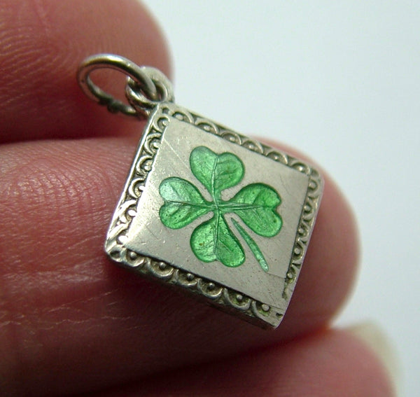 Small Vintage 1930's Silver & Green Enamel Four Leaf Clover Charm Enamel Charm - Sandy's Vintage Charms