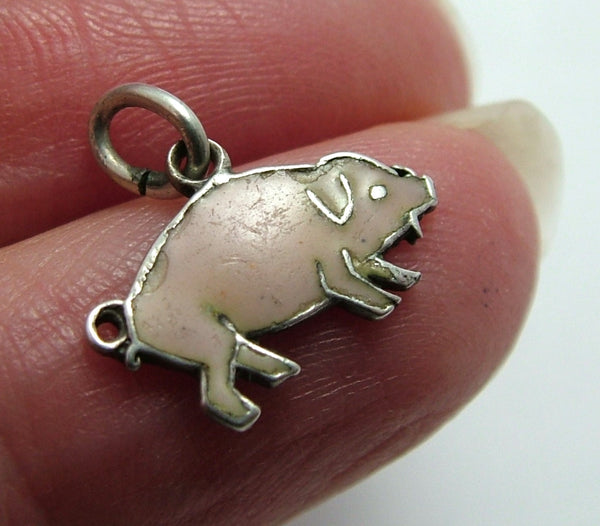 Small Vintage 1930's Silver & Pink Enamel Pig Charm Enamel Charm - Sandy's Vintage Charms
