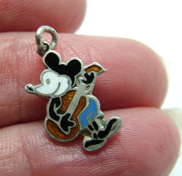 Small Vintage 1950's Silver & Enamel Mickey Mouse Playing Guitar Charm Enamel Charm - Sandy's Vintage Charms
