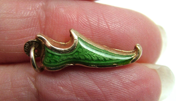 Vintage 1960's Italian 18ct 18k Gold & Green Enamel Shoe or Slipper Charm Gold Charm - Sandy's Vintage Charms
