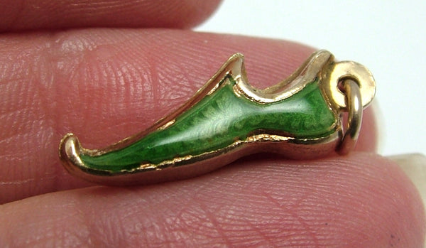 Vintage 1960's Italian 18ct 18k Gold & Green Enamel Shoe or Slipper Charm Gold Charm - Sandy's Vintage Charms