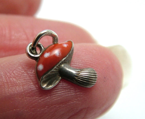 Small Vintage 1950's Silver & Red Enamel Lucky Toadstool Charm Enamel Charm - Sandy's Vintage Charms