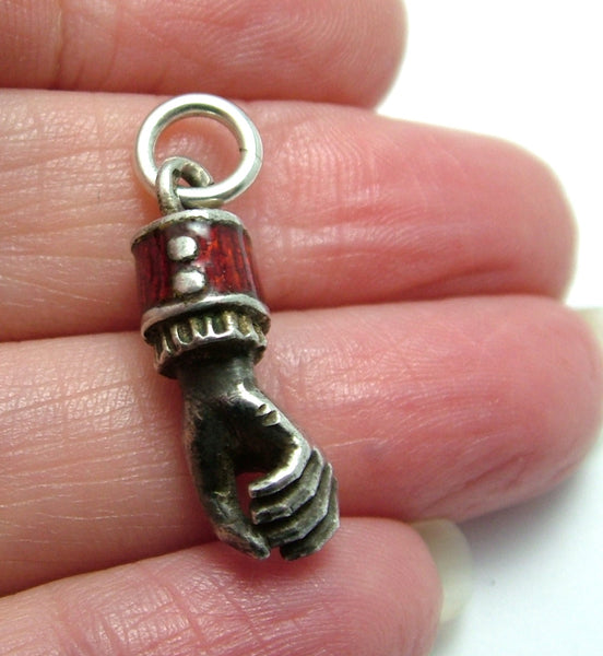 Antique c1905 Austro/Hungarian Silver & Red Enamel Hand Charm ON LAYAWAY Victorian Charm - Sandy's Vintage Charms
