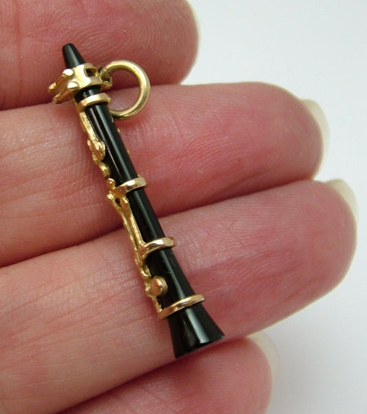 Large Vintage 1970's 9ct Gold & Onyx Clarinet Charm Gold Charm - Sandy's Vintage Charms