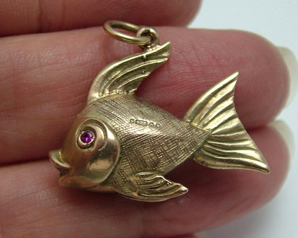 Large Vintage 1960's 9ct Gold Fish Charm with Ruby Eyes HM 1963 Gold Charm - Sandy's Vintage Charms
