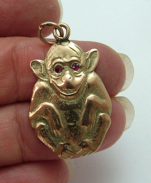 Large Antique Edwardian c1905 9ct Rose Gold Monkey Charm with Ruby Eyes Antique Charm - Sandy's Vintage Charms